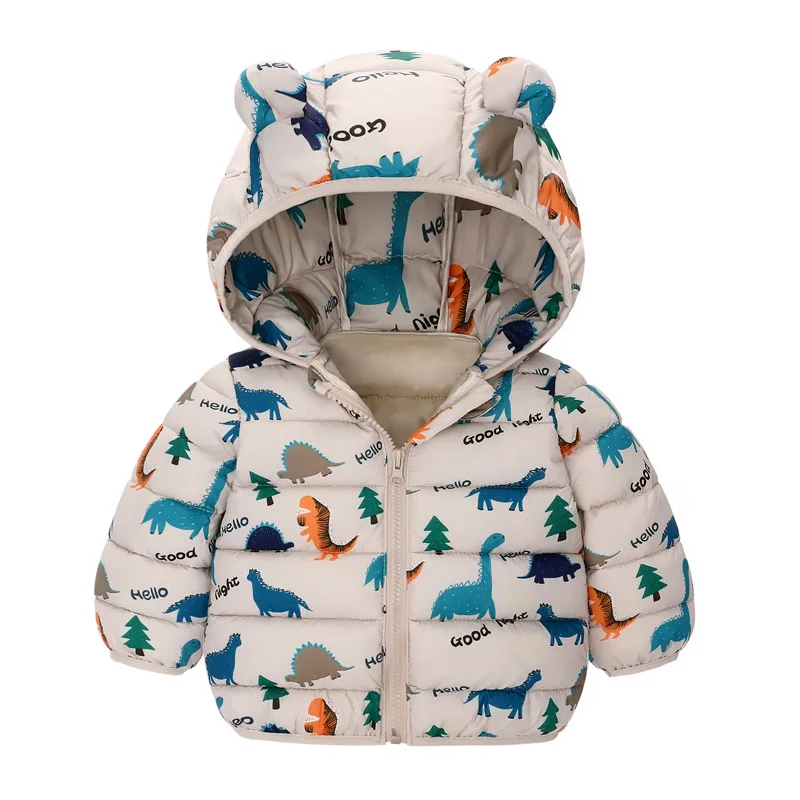 

Boys Girls Cute Cartoon Dinosaur Hooded Zipper Down Jackets Kids Cotton-padded Coat Toddler Baby Autumn Winter Warm Outerwear