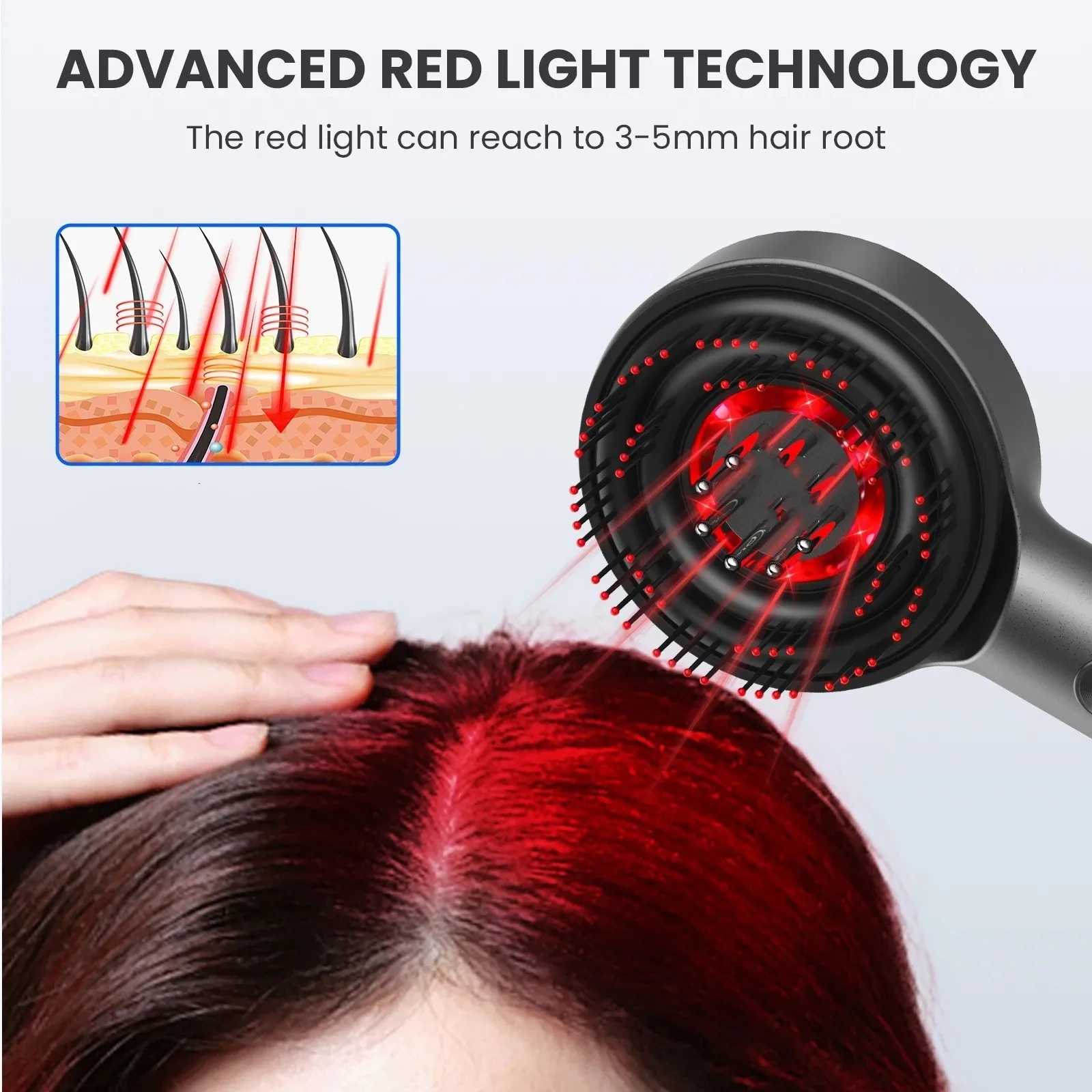 3 Modes Electric Massage Comb Portable Infrared Therapy Comb for Easy Activation And Massage of Hair Follicles On The Head