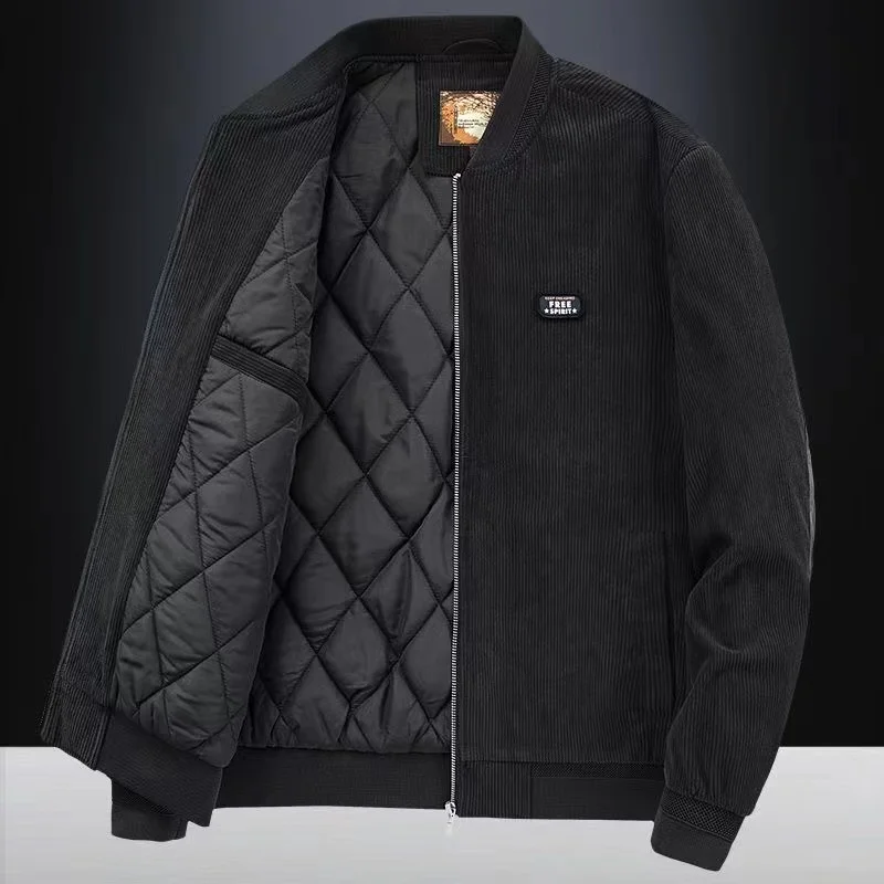 เสื้อโค้ทผ้าคอร์ดูรอยผ้าฝ้ายสำหรับผู้ชาย แขนยาว คอเบสบอล อุ่นสบาย เหมาะสำหรับฤดูหนาว  ผ้าฝ้ายทออย่างดี แฟชั่นสไตล์คนเมือง