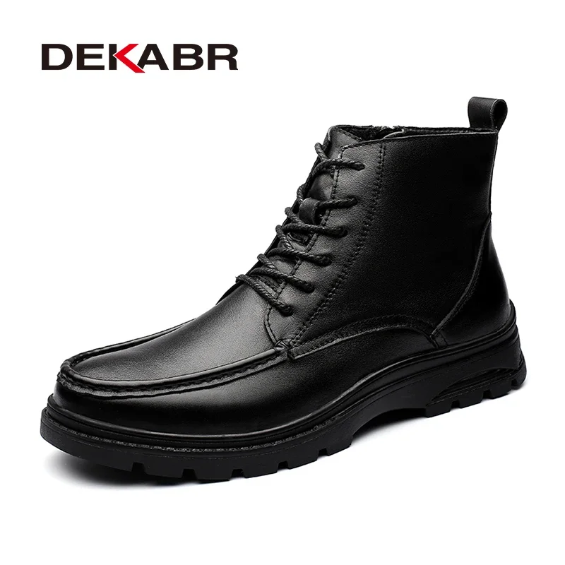 

DEKABR Boots Men New Autumn Winter Warm Fur Plush Snow Boots Comfy Leather Outdoor Anti-Skid Durable Outsole Men Boots