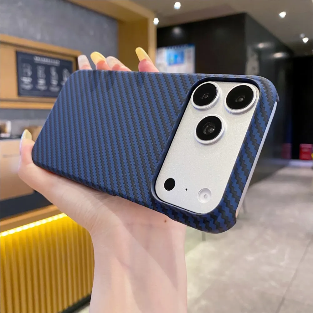Frameless Slim Kevlar Carbon Fiber Textured Plastic Case For iPhone 17 Air 16 15 14 13 12 11 Pro Max Plus Shockproof Hard Cover - view 5