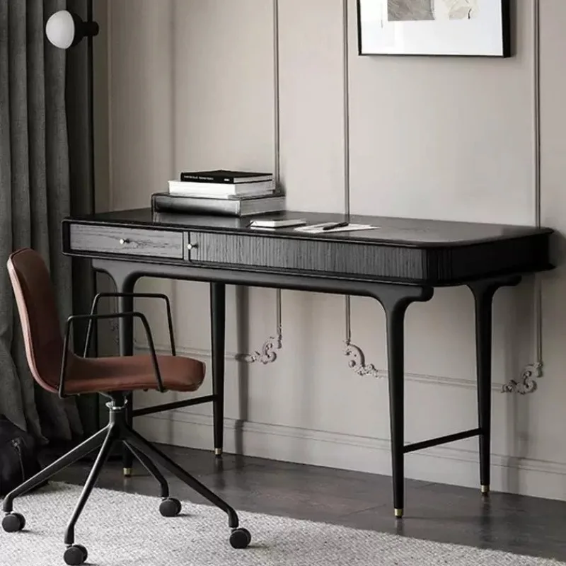 Solid wood French retro black oak desk medieval home writing designer computer