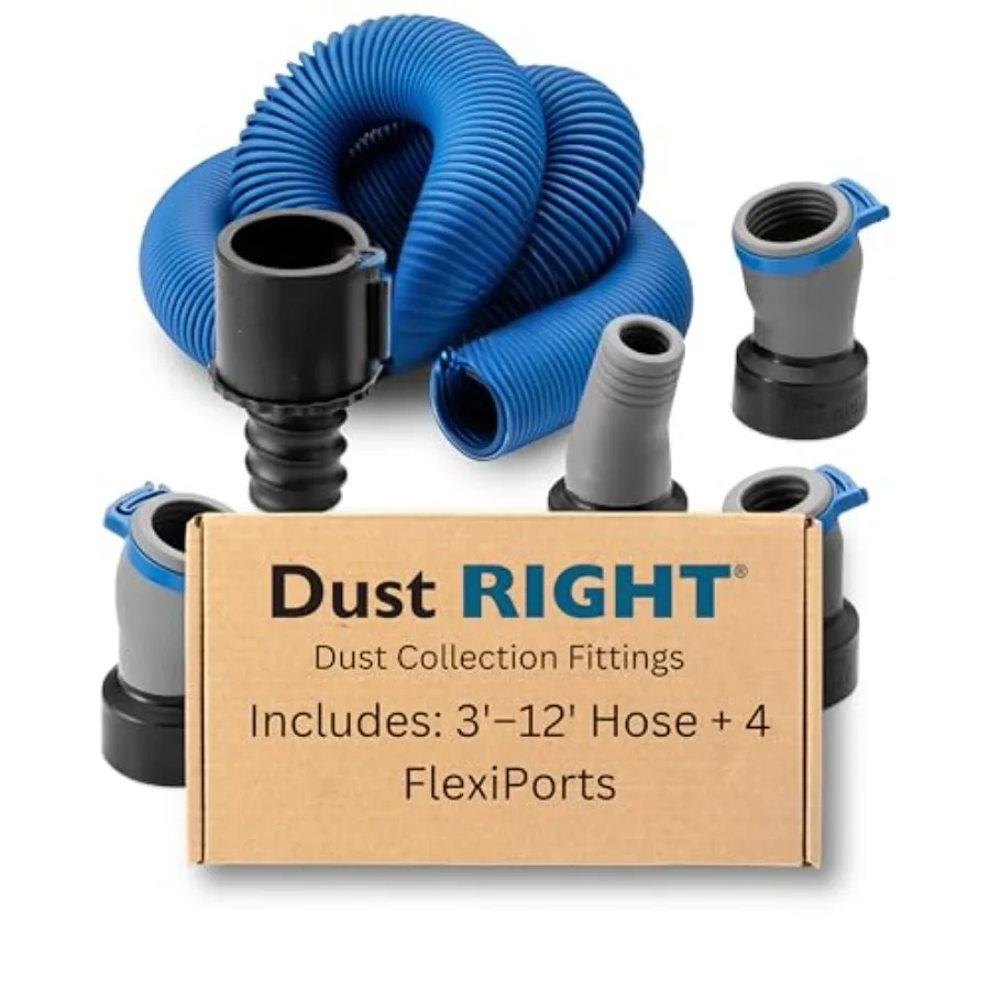 

Комплект шлангов для пылесоса Dust Right Flexiport - расширяемый шланг от 3 до 12 футов и 4 FlexiPorts - легкие пылесборники для деревообработки