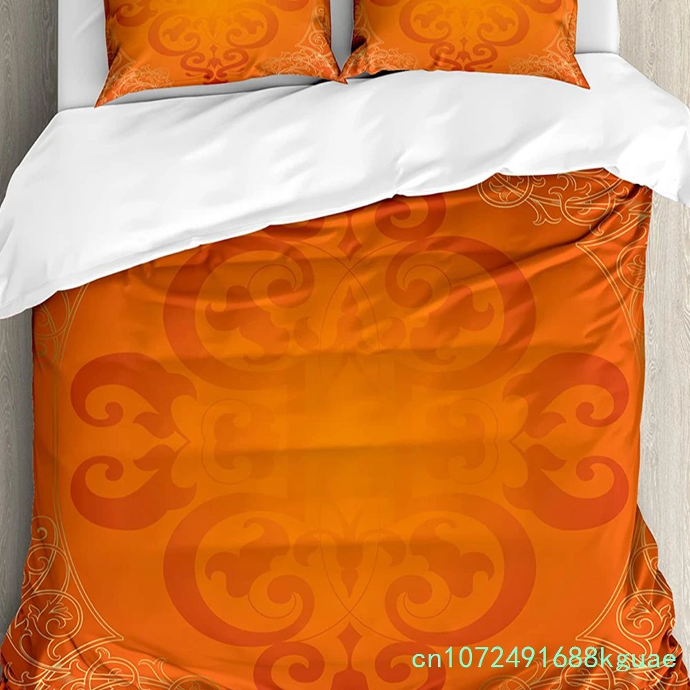 Orange Bedding Set For Bedroom Bed Home Royal Antique Motifs With Vintage Traditional Duvet Cover Quilt Cover And Pillowcase