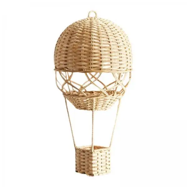 Rattan Hot Air Balloon Wall Hanging Beige Handcrafted Woven Decor Neutral Tapestry for Kids Room Nursery