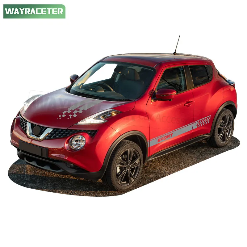 4 Pcs Racing Sport Door Side Stripes Sticker Bonnet Hood Carbon Fiber Vinyl Decal For Nissan Juke F15 2024 Accessories