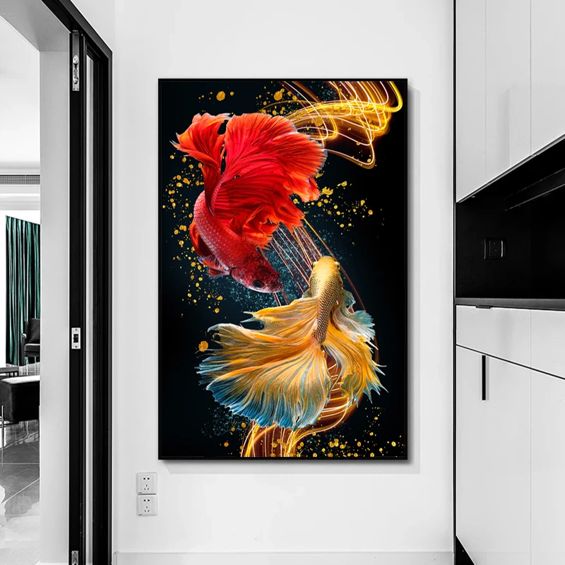 Abstract Fish Posters and Prints Koi Animal Wall Picture Canvas Painting for Living Room Modern Home Decoration Porch No Frame