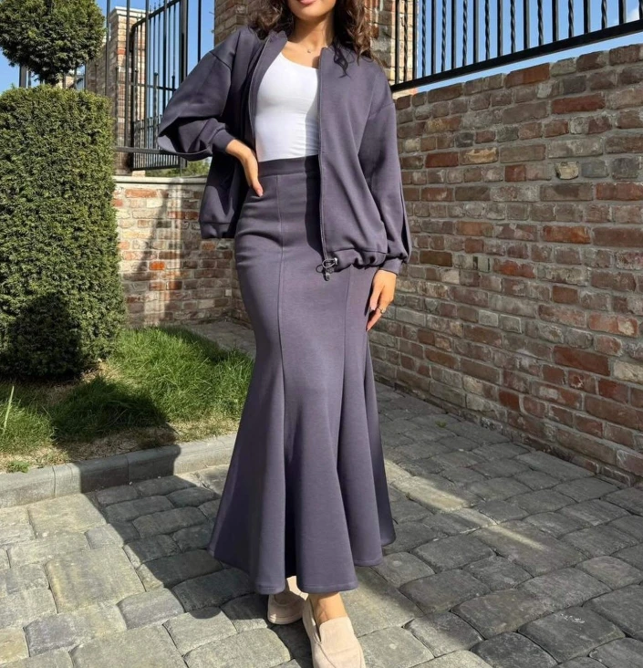 Elegant Women's Ensembles Two-piece Versatile Long Sleeve Cardigan Jacket Slim Fit High Waist Mermaid Hip Wrap Long Skirt Set