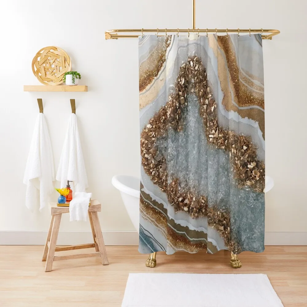 

Luxurious Gold and White Agate Stone Shower Curtain Cover For Shower Bathroom Deco Anti-Mold Waterproof Shower Curtain