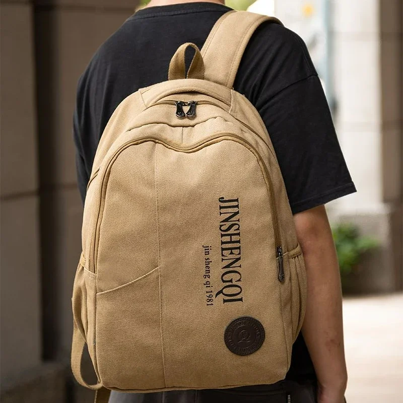 New Canvas Backpack Men Junior High School High School Student Schoolbag Leisure Outdoor Travel  Retro Luggage Bag