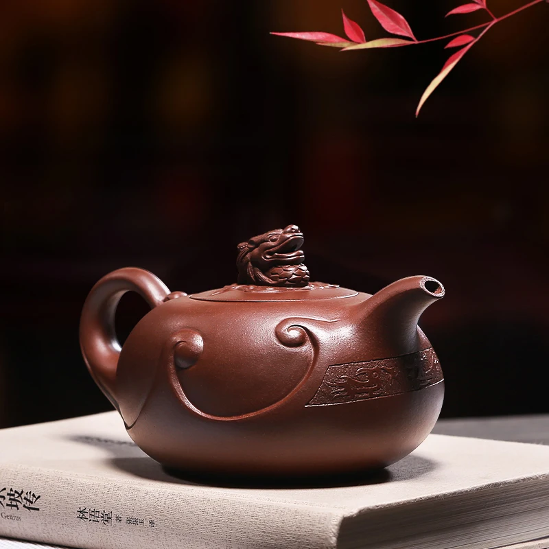 |fragrance Yixing purple clay pot famous pure handmade raw ore Purple mud dragon rhyme Kung Fu tea pot tea set household