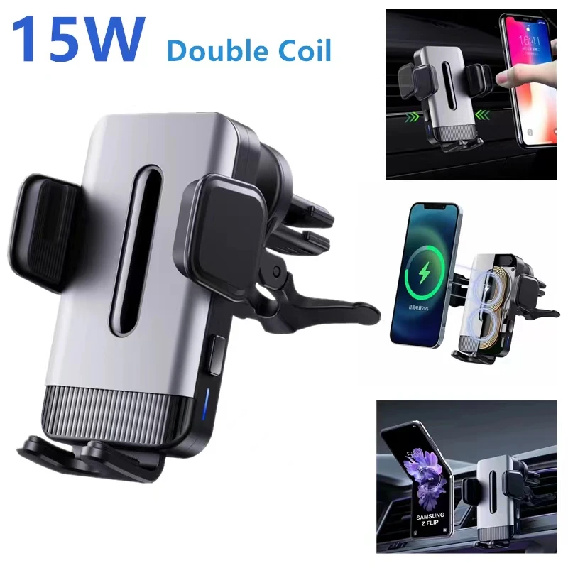 15W Fast Wireless Chargers Car Phone Holder Double Coil Charging Station For Samsung Galaxy S21 Ultra Flip4 S10 9 iPhone12 13 14