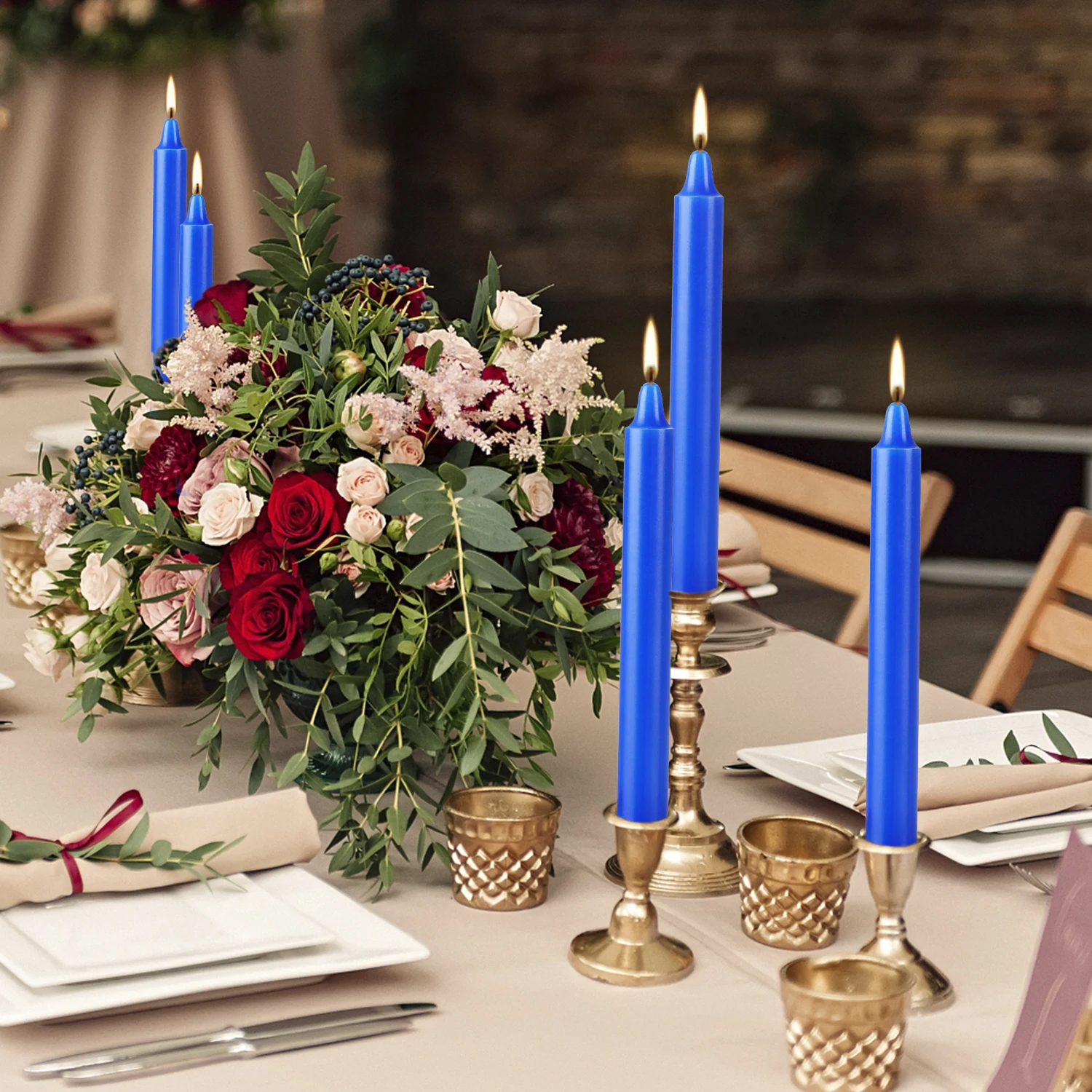 20 Blue 4-Inch Stick Candles, Drip-Free, Smoke-Free, Unscented, Household Dinner Candles, Hand-Poured, High-Quality, Suitable for Churches, Homes,