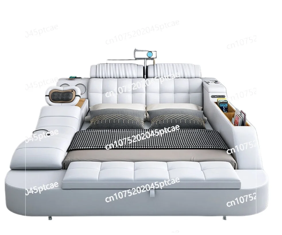 

Genuine Leather Multi Functional Ultimate Bed, Massage Tatami Bed with Projector, Soft Cushion Camouflage