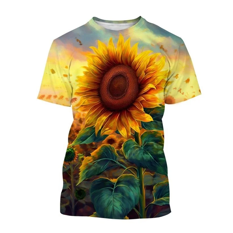 Hot Sale 3D Print Sunflower T Shirt For Men Breathable Cool Short-sleeved T-shirt Flowers Harajuku Summer Street Tops Tees