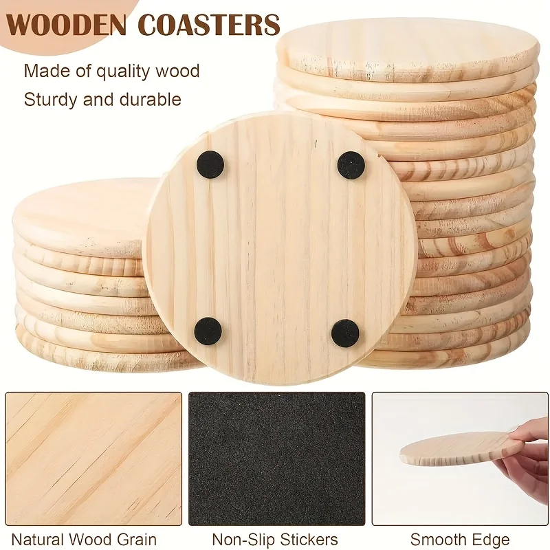 12PCS Wooden Coasters Set Round Natural Log Slices DIY Craft for Carving Painting Handmade Home Decor
