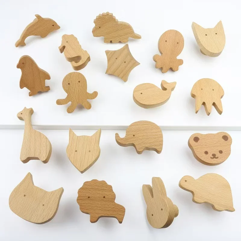 3Pcs/Lot Wooden Door Handles Stars Animal Wood Furniture Handles For Cabinets Drawers Door Knobs Kitchen Cupboard Wardrobe Pulls