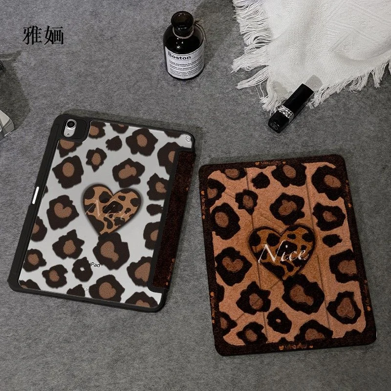 Leopard Print Love Y2K Fold Cover For iPad Pro 13 11th M5 M4 12.9 A16 10 8 7 9th 10th For Ipad Air 11 M2 M3 Mini Tablet Case
