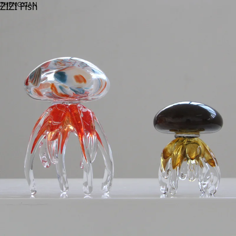 Colorful Ocean Jellyfish Glass Handicrafts Desk Decoration Exquisite Dreamy Jellyfish Ornaments Sculpture Room Aesthetic Decor