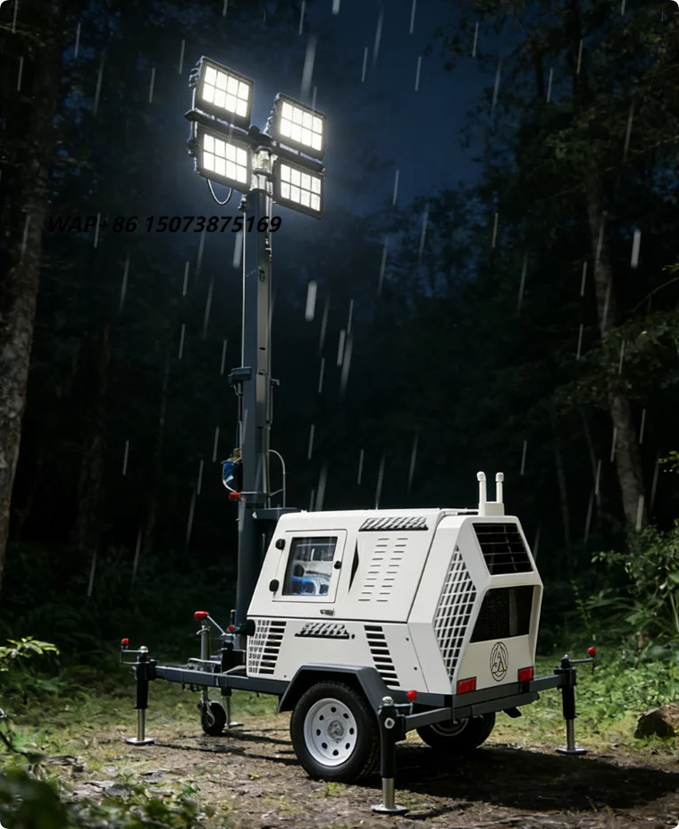 Mobile Lighthouse Trailer Light Tower with Generator 9m for Construction Portable Led Outdoor Industrial Lighting Tower