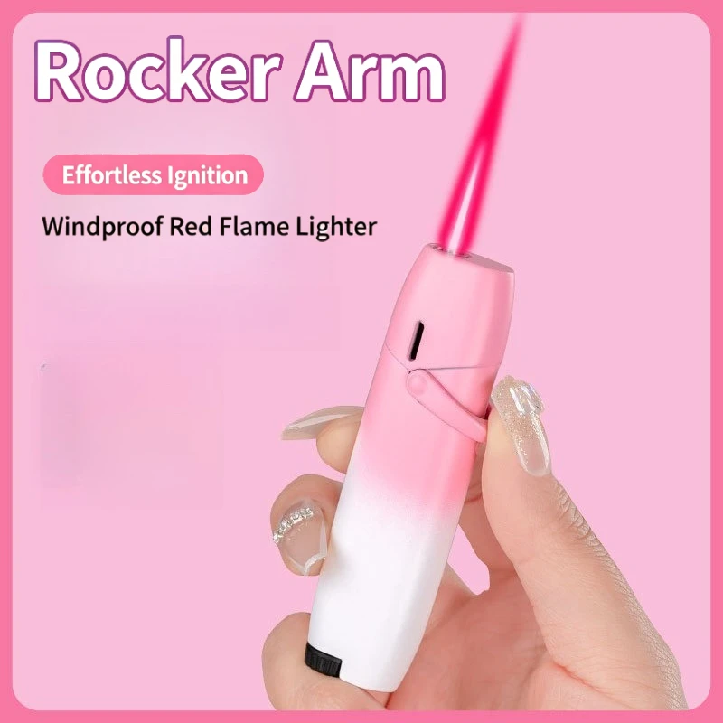 Creative Windproof Red Flame Lighter, Gradient Metal Butane Lighter with Rocker Ignition, Unique Gift for Men & Women