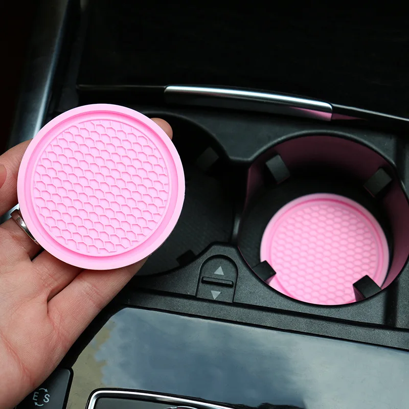 2pcs Non-slip Car Water Cup Pad Diamond Rhinestone Rubber Mat for Bottle Holder Coaster Auto Interior Anti-skid Cup Holders 7cm