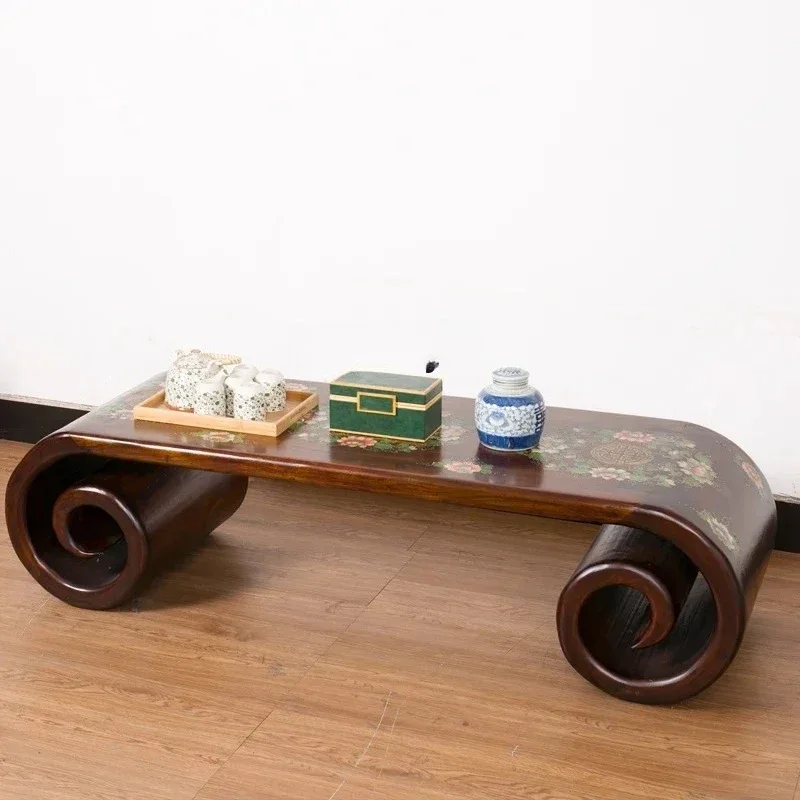 

AAC06 Solid Wood Roll Table Old Elm Wood Painted Tea Table Ming Qing Classical Side Table