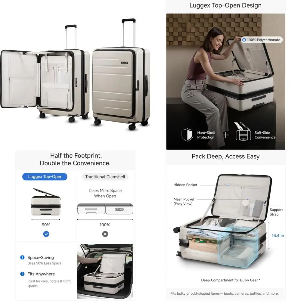 

Расширяемый чемодан из поликарбоната с твердым корпусом и колесиками, верхнее отверстие, бежевый, вместительный багаж 28 дюймов, 105 л.