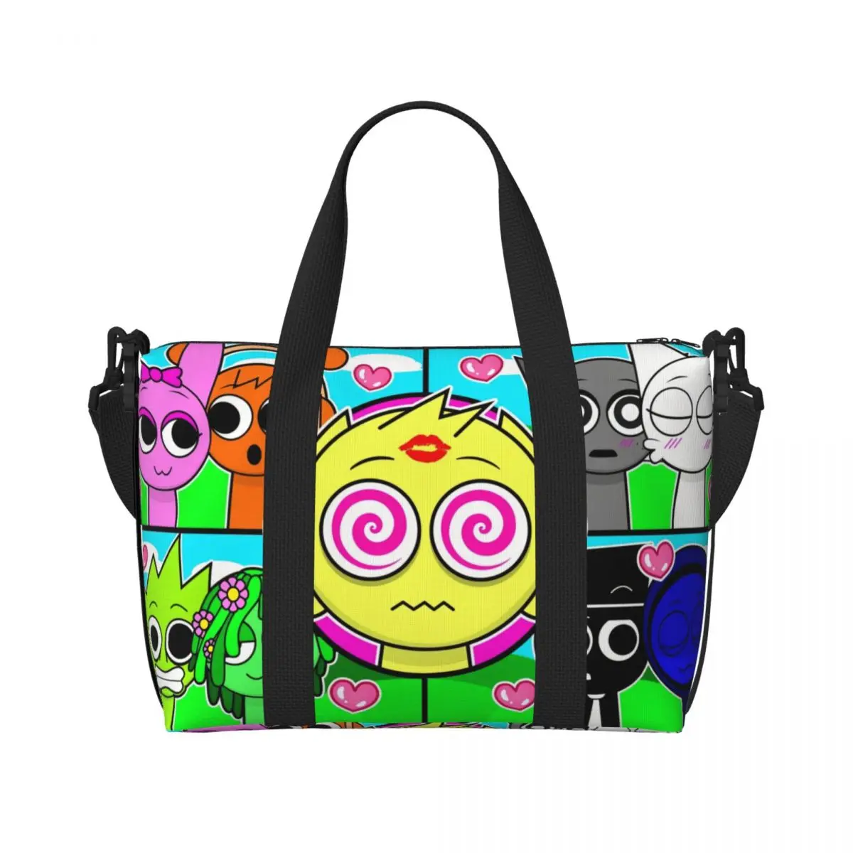 Custom Large SPRUNKI'S Incredibox Music Video Game Tote Bag Women Shopping Shoulder Gym Beach Travel Bag