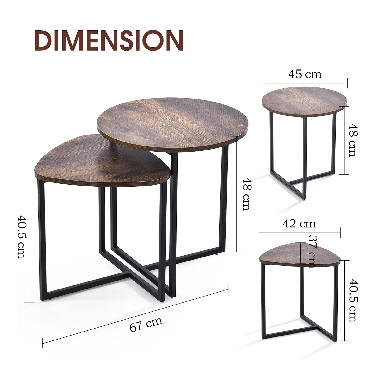 AnneFish 2pcs MDF Nesting End Table,Set of 2 Coffee Sofa Side Table Modern Minimalist Side Table for Living Room, Balcony