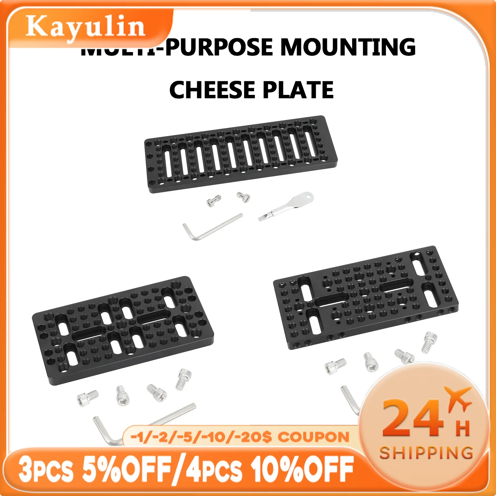 

KAYULIN Multi-Purpose Mounting Cheese Plate With ARRI Accessory Mounts & 1/4" Screws Slots For DIY Accessory Configuration