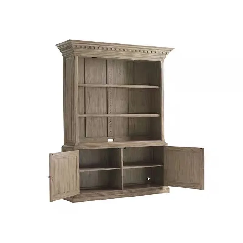 

Американский элитный старый книжный шкаф в стиле ретро из цельного дерева, винный шкаф, открытый шкаф-витрина, обеденная сторона от пола до потолка