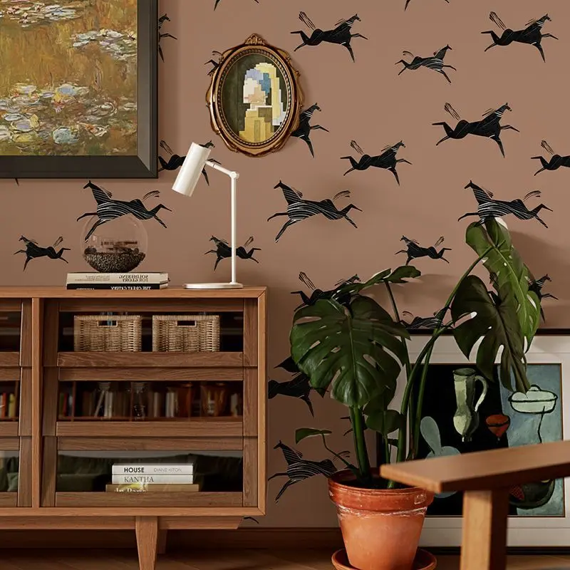 Running Horses Wallpaper Vintage Peel and Stick  Animals Contact Paper Removable Mural Wallpaper for Bedroom Farmhouse Cabinets