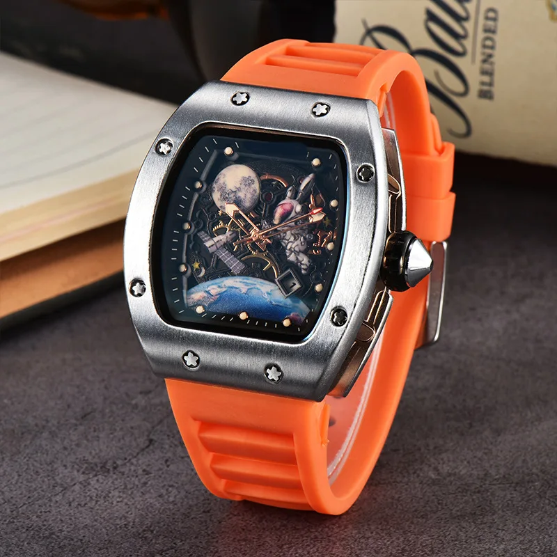 Manufacturer wholesales new wine barrel shaped space astronaut luminous hollow tourbillon fashionable men\'s wrist watch