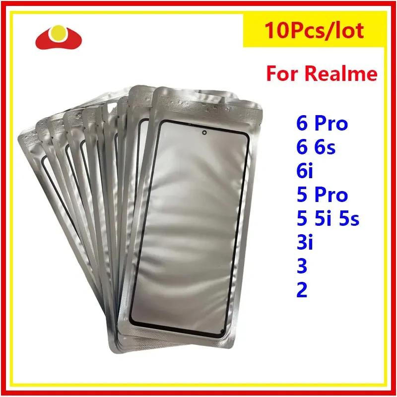 10Pcs/Lot For Realme 6s 6i 6 Pro 5 Pro 5s 5i 3i 3 2 Touch Screen Front Outer Glass Panel Lens LCD Front Glass With OCA