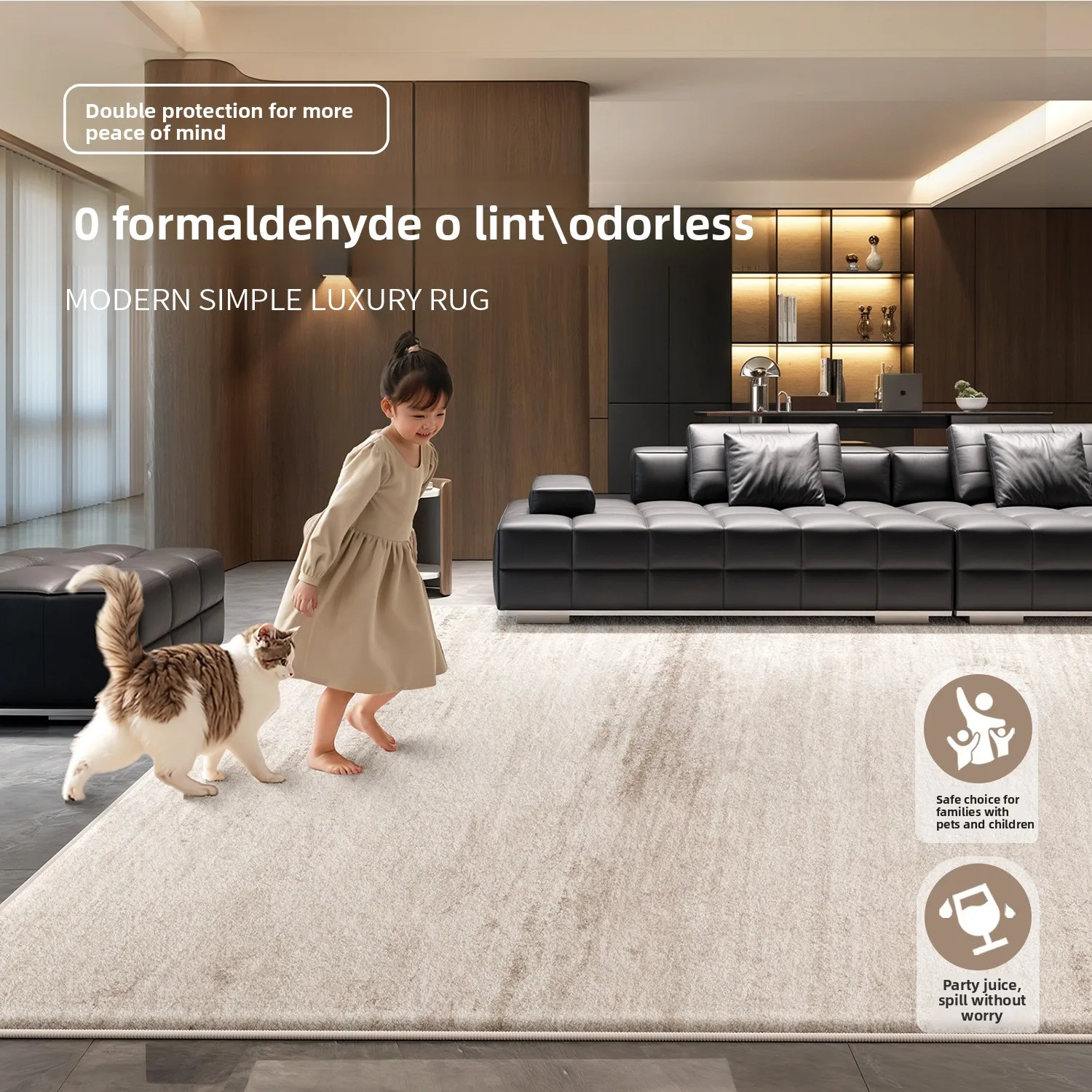200x300cm Waterproof Living Room Carpet Italian Minimalist Stain Resistant Luxury Rug Easy Clean