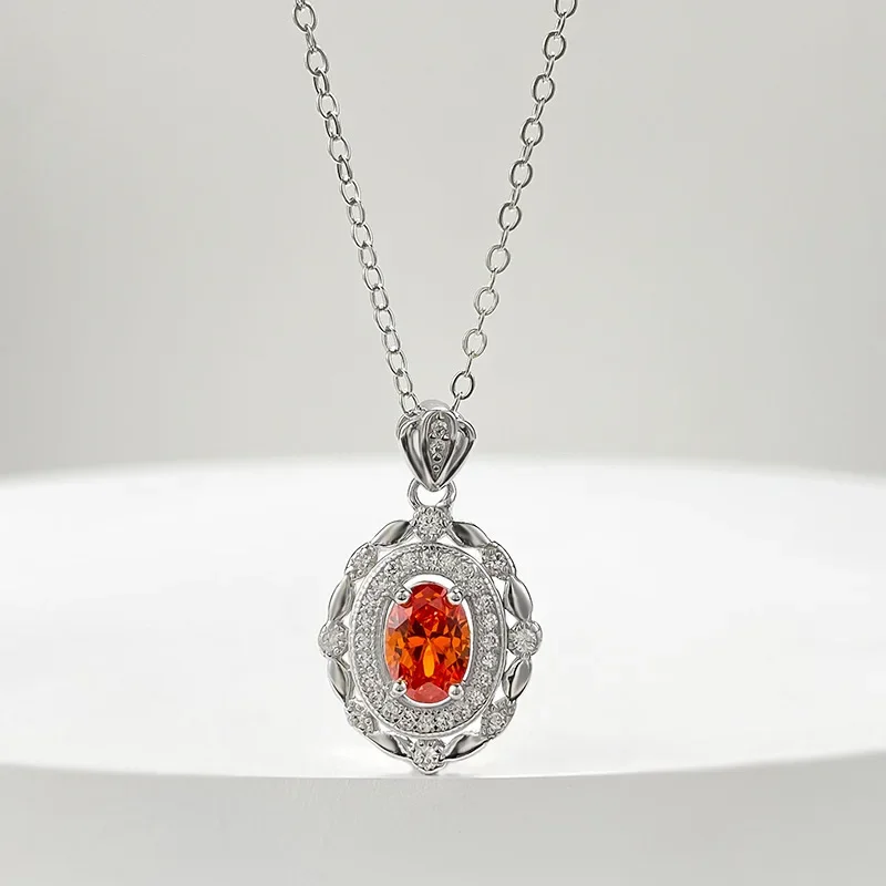 Nuovo ciondolo arancione Fanta ovale in argento 925 da 5 * 7 mm, versatile e alla moda per il pendolarismo quotidiano in streaming live