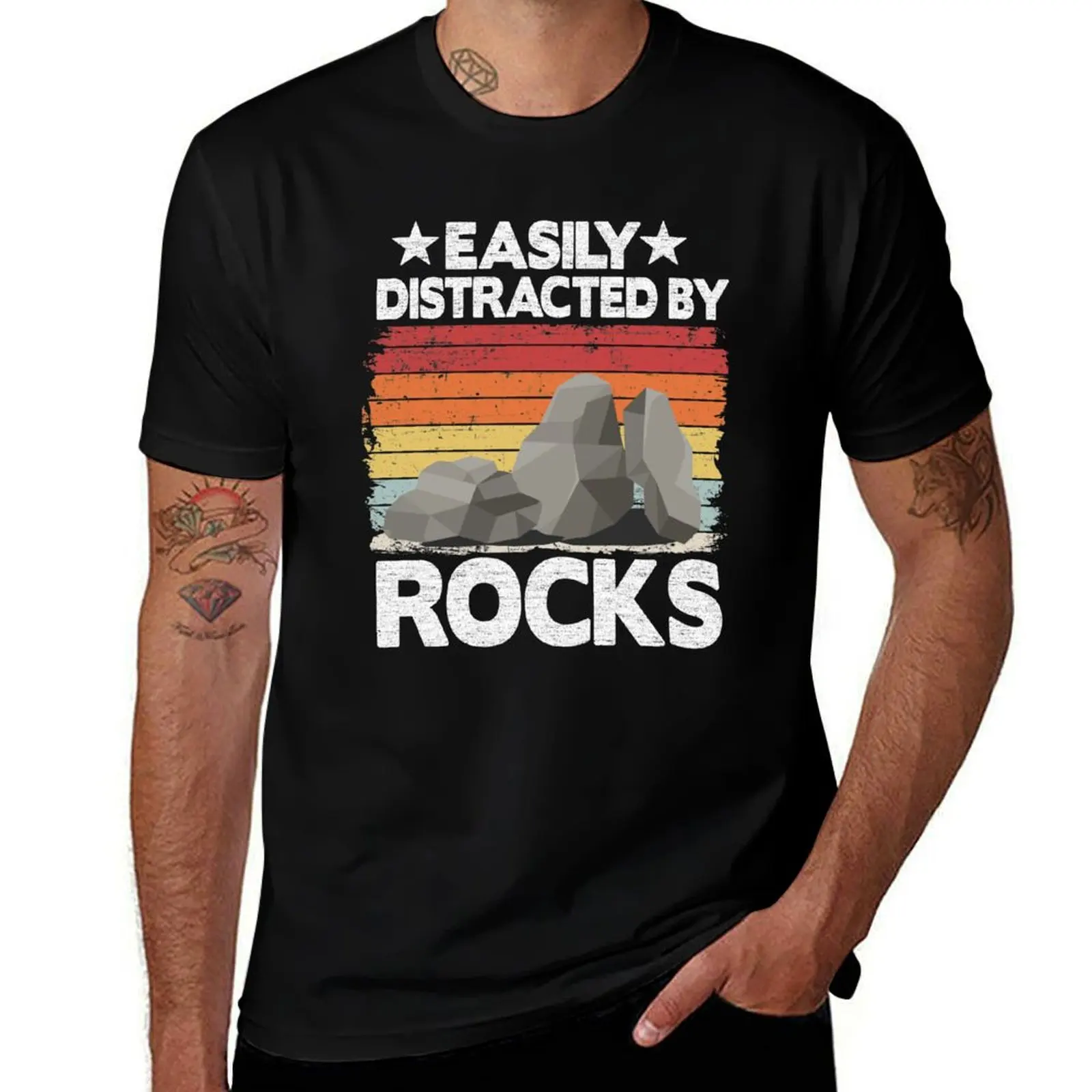 Easily Distracted By Rocks Collector Mineral Retro Geologist T-Shirt Big and Tall Loose Fit T-Shirt