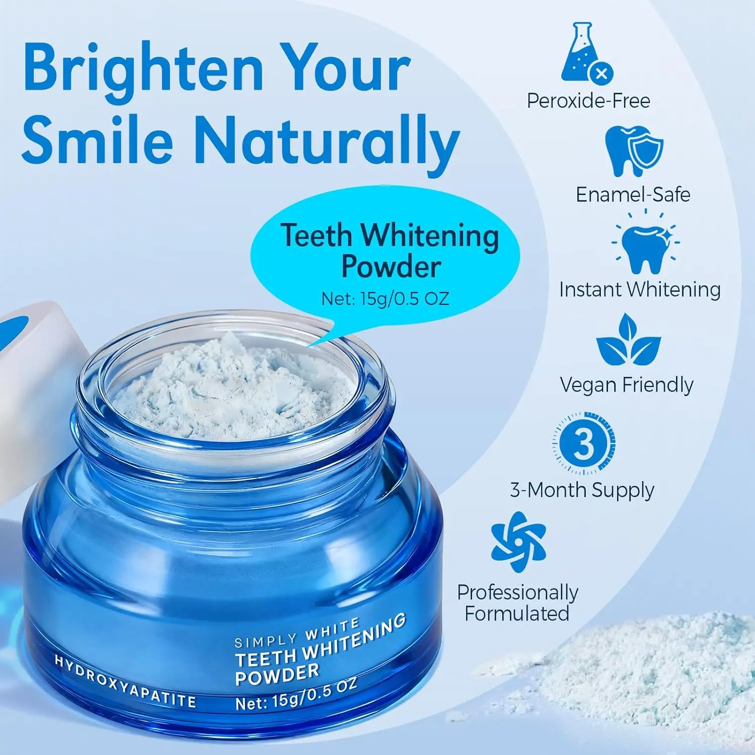 15g Enamel Safe Teeth Whitening Powder Long-Lasting Freshness Breath Freshening Whitening Powder for Coffee Tea Food Wine