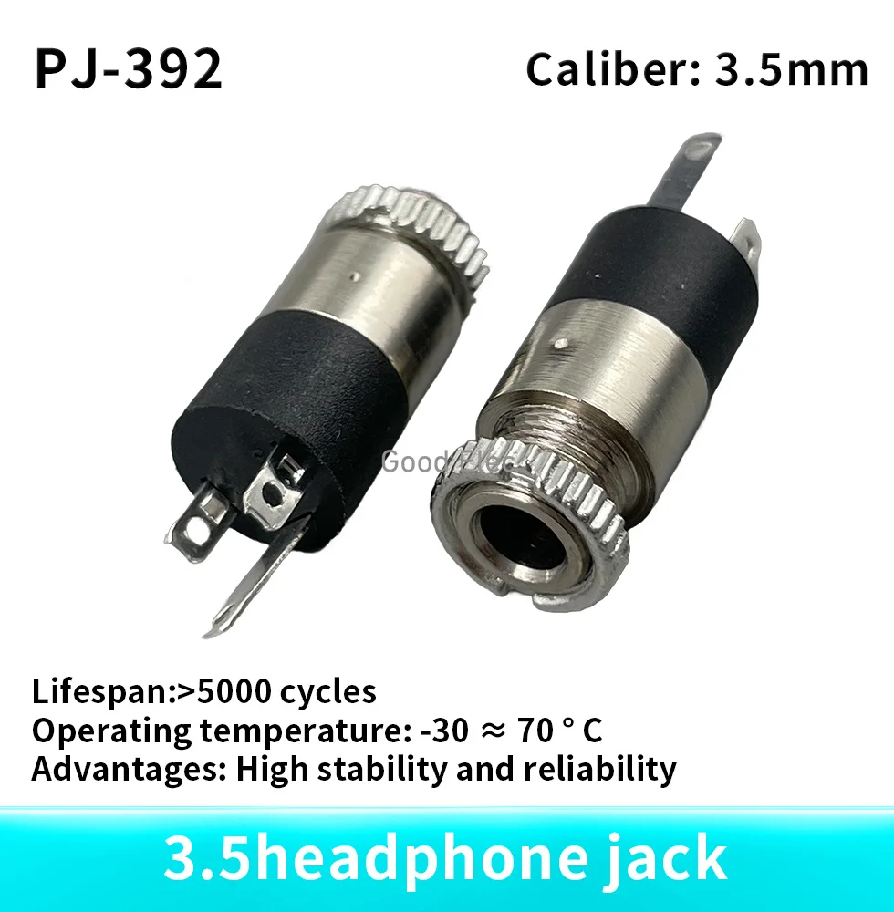 5PCS/LOT PJ392 3.5mm Stereo Female Sockect Jack with Screw 3.5 Audio Headphone Connector PJ-392