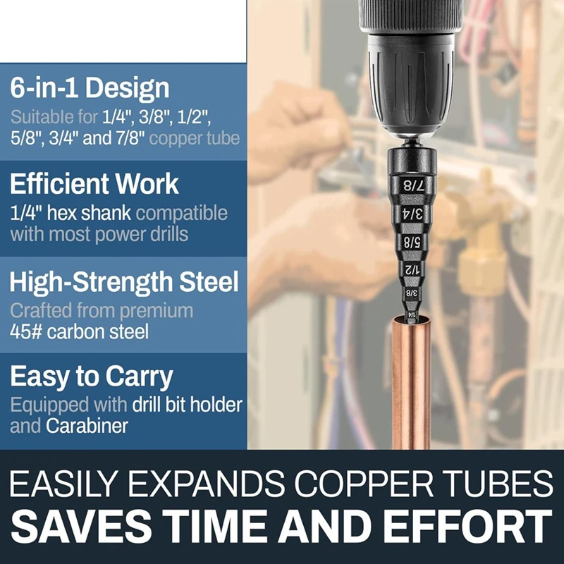 AFBC 6-In-1 Copper Pipe Expander,For 1/4In, 3/8In, 1/2In, 5/8In, 3/4In,And 7/8In Soft Copper Tubes,For Air Conditioner Repair