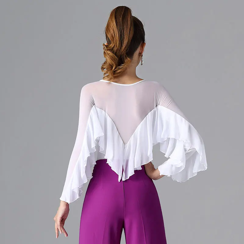 Long-sleeved Waltz Blouse Women Modern Dance Clothes Ballroom Latin Dance Leotard Tops TXH-DBL90