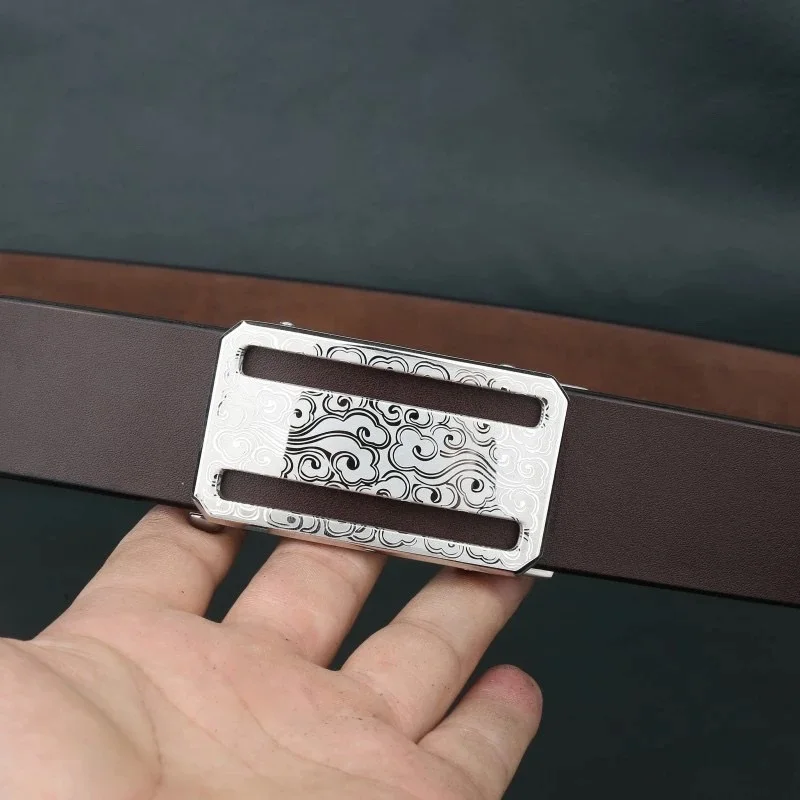 ceinture-en-cuir-veritable-pour-homme-faite-a-la-main-avec-boucle-nuage-flottante-couleur-cafe-clair-importee-d'italie-premiere-couche-de-cuir-acier-inoxydable-304-s
