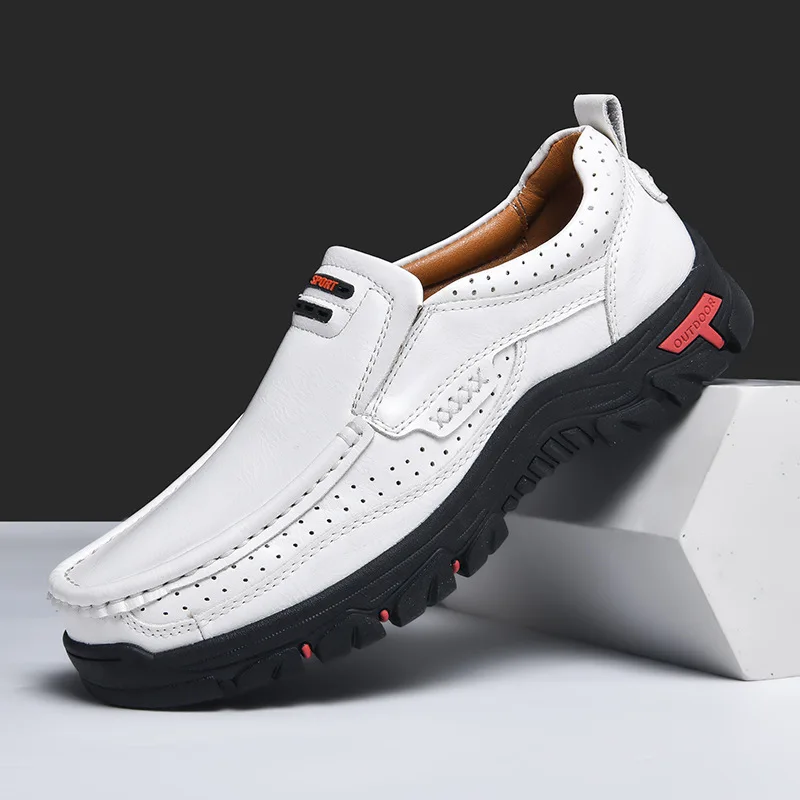 2025 ręcznie robione buty oryginalne skórzane buty na co dzień dla mężczyzn płaska platforma chodzenie obuwie outdoorowe mokasyny duże rozmiary 50 — zdjęcie 4
