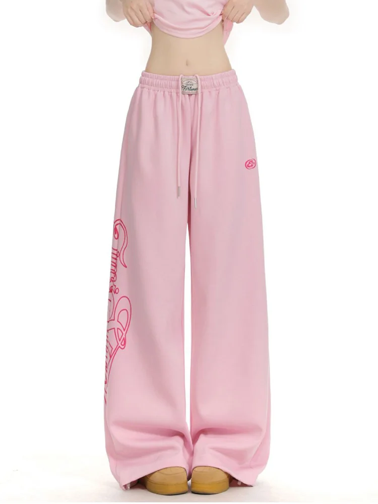 Pantalones Deportivos Rosa American Letter para Mujer, Ropa Urbana de Primavera, Estilo Hip Hop, Pierna Ancha, Cintura Alta, Bolsillos Vintage, Pantalones Harajuku