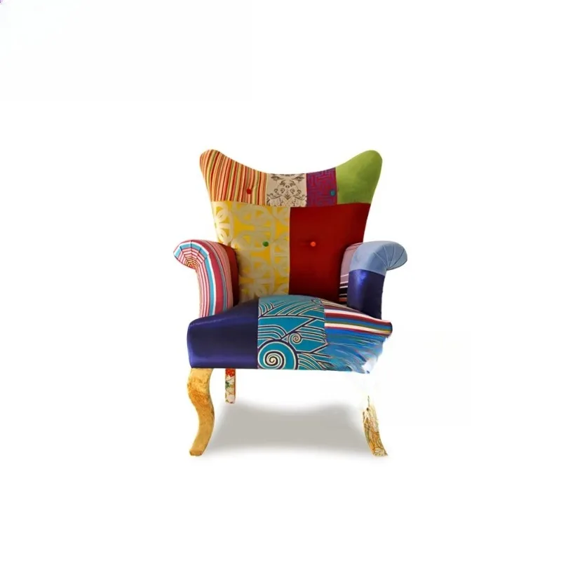 American rural horn series contrasting color splicing fabric sofa chair living room single seat
