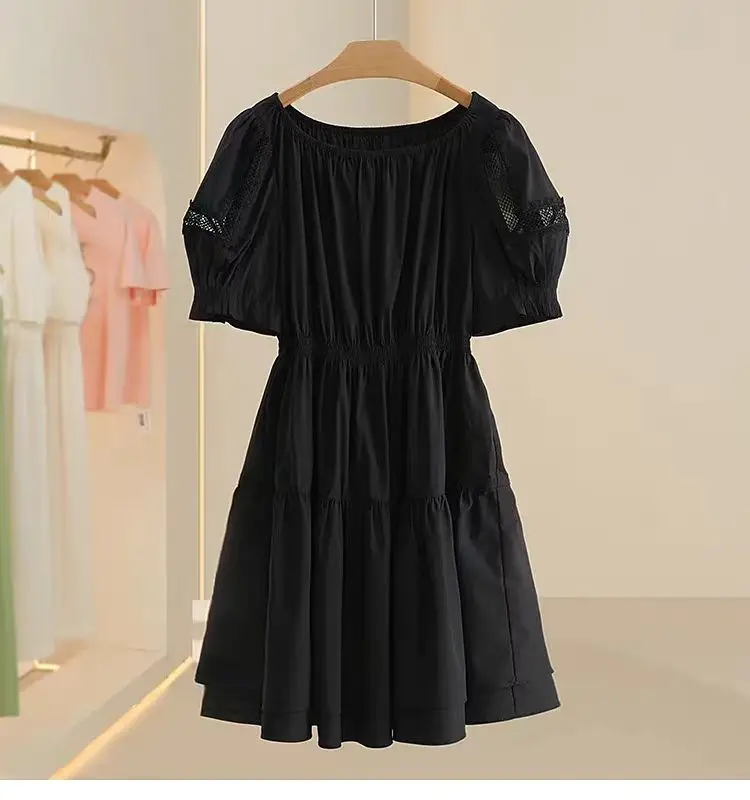 

Black Dress 2024 New Summer Personalized and Fashionable Ladies with Waist Reduction and Age Reducing Temperament S Size Dress