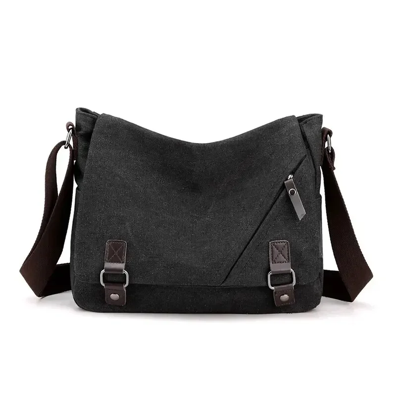 Casual classic men's backpack canvas bag horizontal large capacity bag shoulder bag Simple retro men's crossbody bag