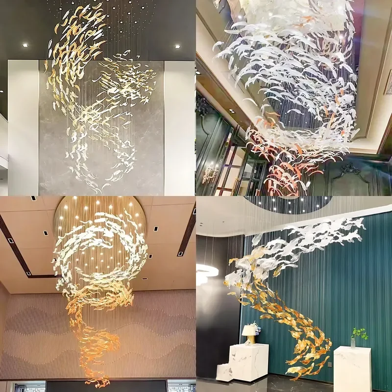 for Non-standard Engineering Customized  Hollow High-end Stainless Steel Adjustable Height Chandelier Living