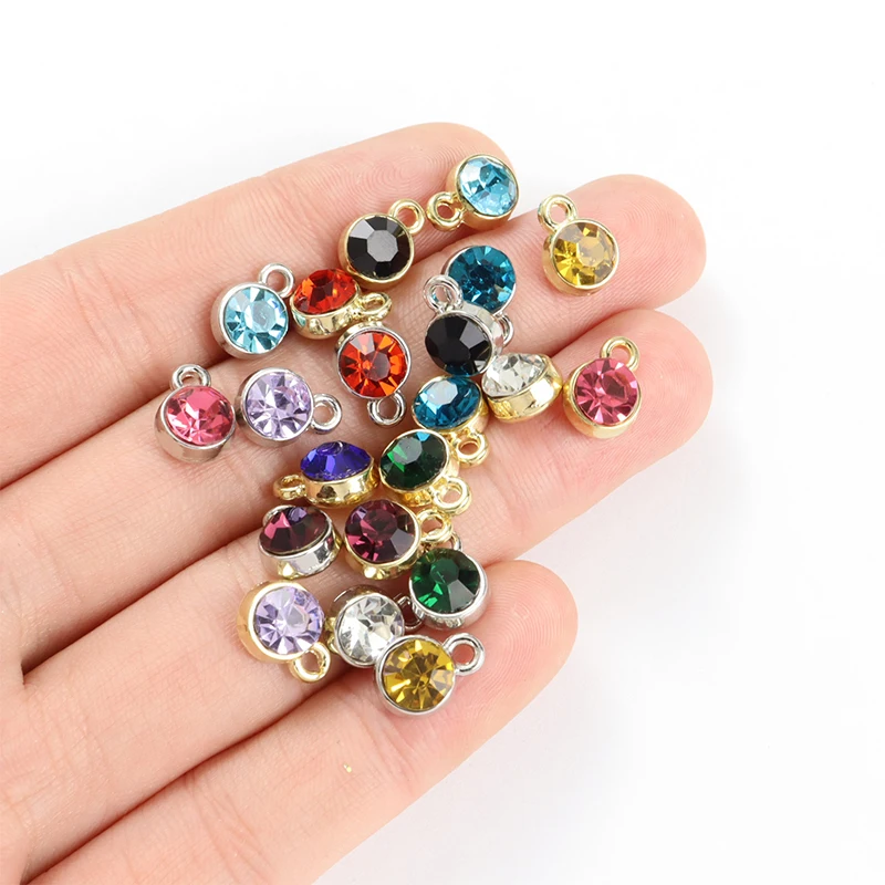 12pcs Colorful Birthstone Twelve Star Stone Rhinestone Inlaid Charms DIY Necklace Bracelet Earrings Compact Round-shape Pendants